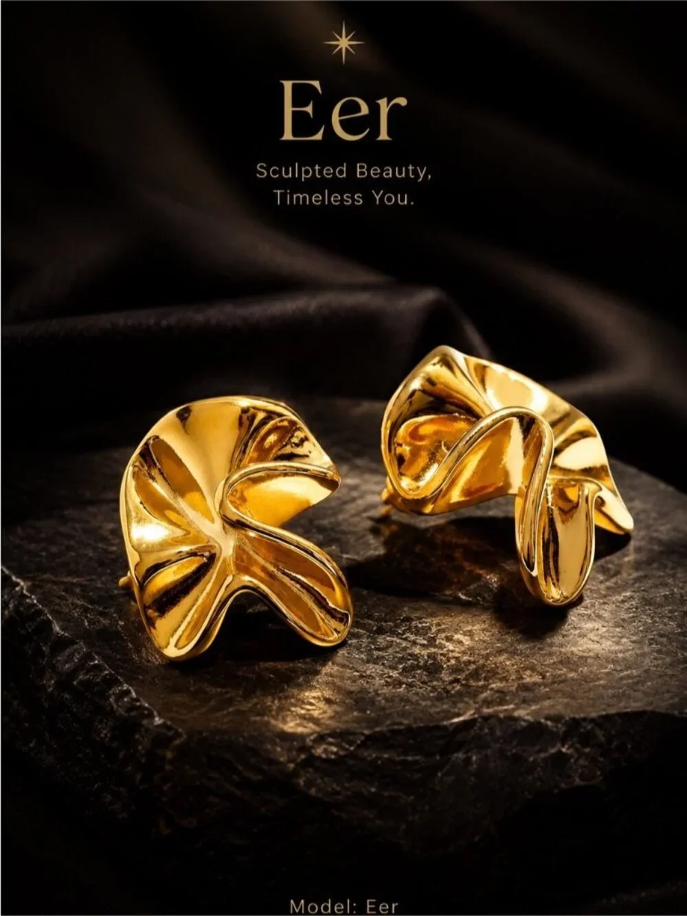 Elegant Gold tone Floral Fold Earrings - Women Jewelry